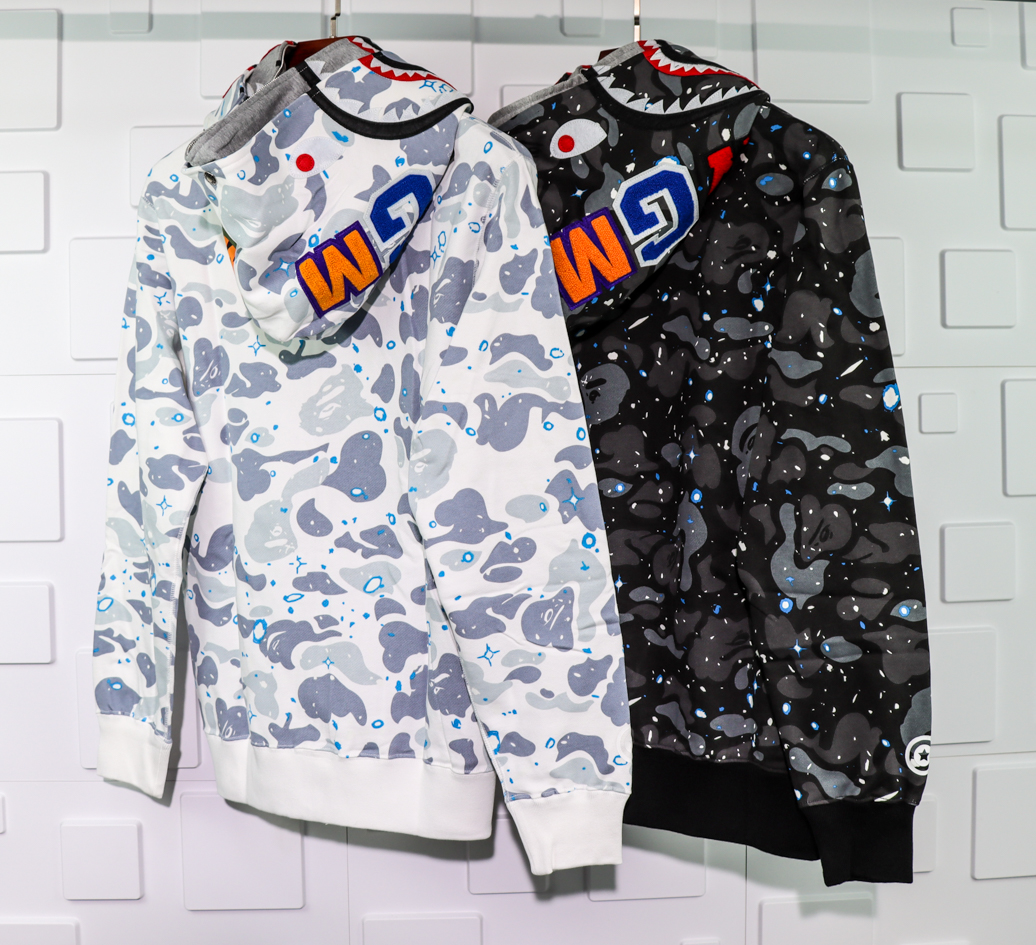 a bathing ape bape shark 1st camo galaxy double hoodie