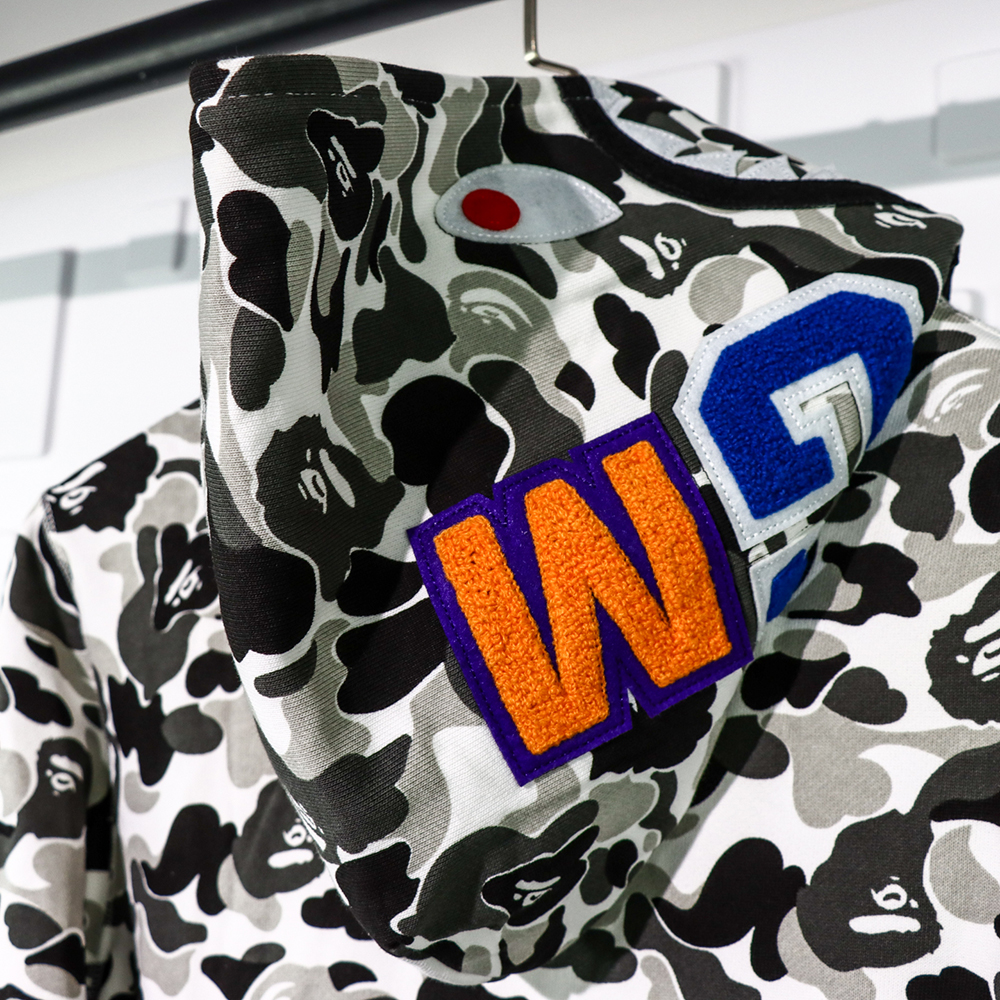 white black ghost hoodie bape