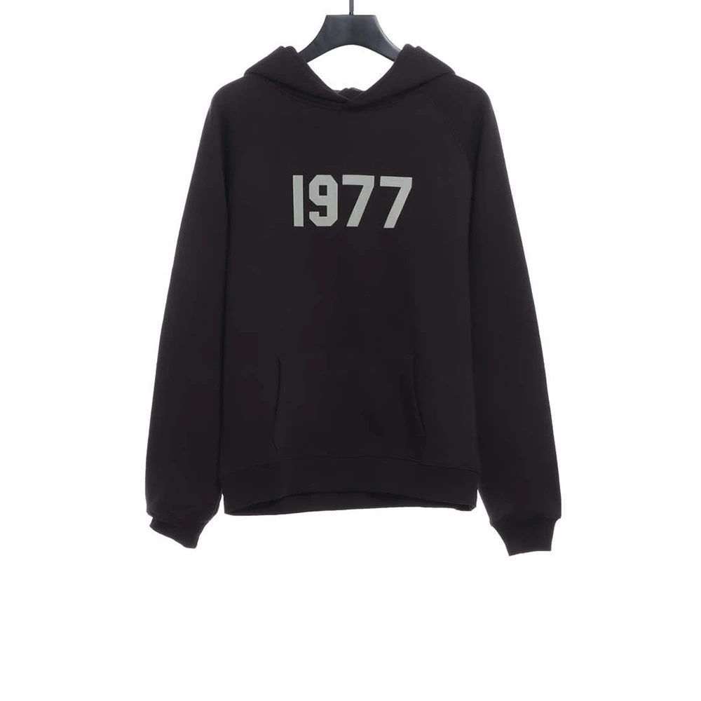 1977 flocking fleece hoodie(black /green /grey /beige）