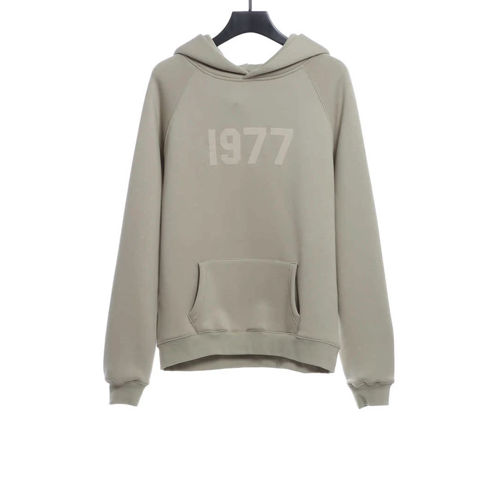 1977 flocking fleece hoodie(black /green /grey /beige）