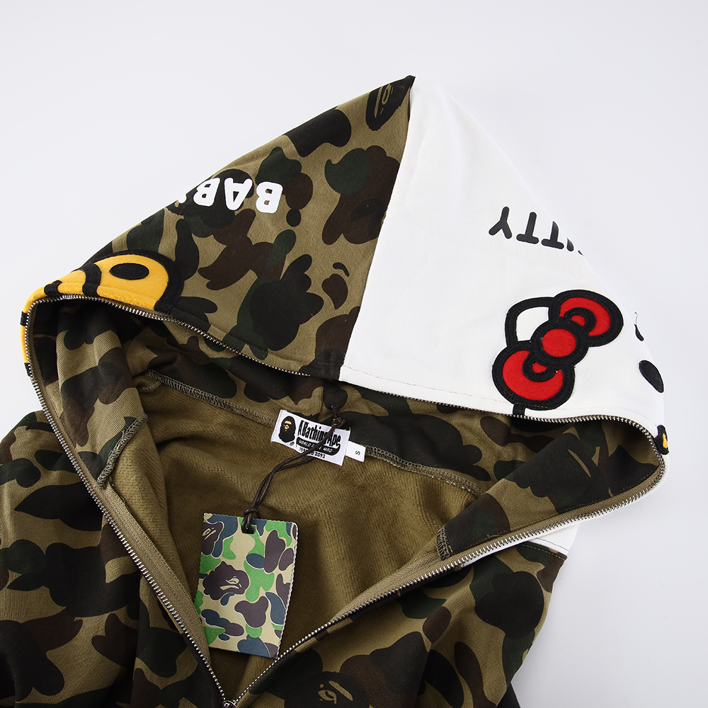 bape sanrio milo hello kitty split face 1st camo full zip hoodie yellow