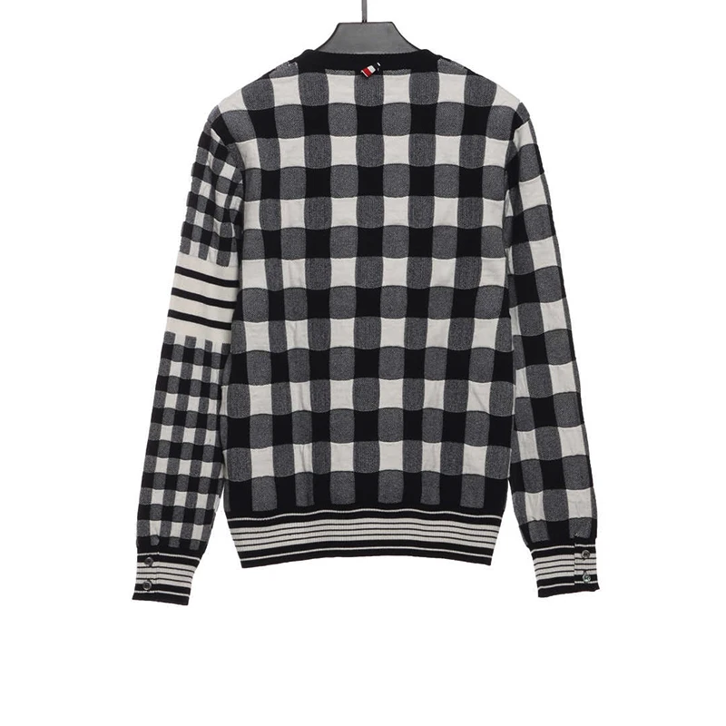 checkerboard crew neck sweater