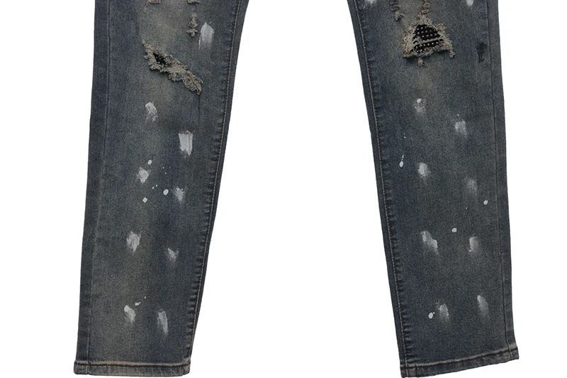 splashed ink and rhinestone jeans