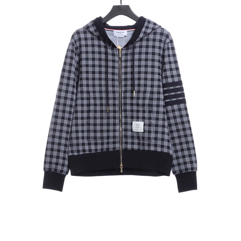 checked jacquard zip hoodie