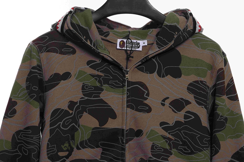 bape laminated camo shark zipper hoodie reps