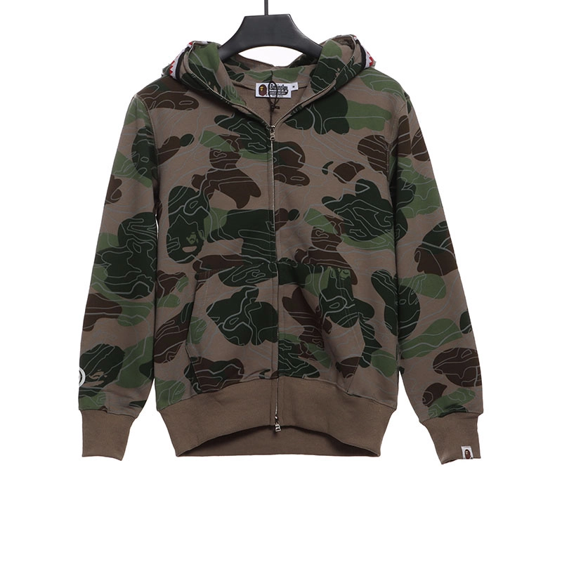 bape laminated camo shark zipper hoodie reps