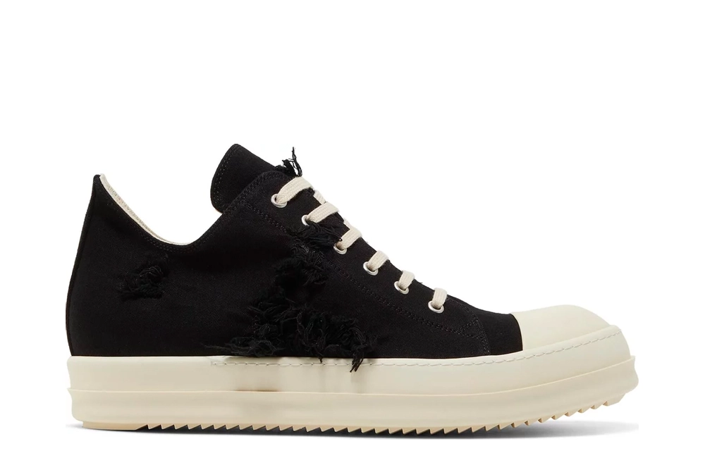 rick owens drkshdw strobe cotton denim slashed low ‘black milk’