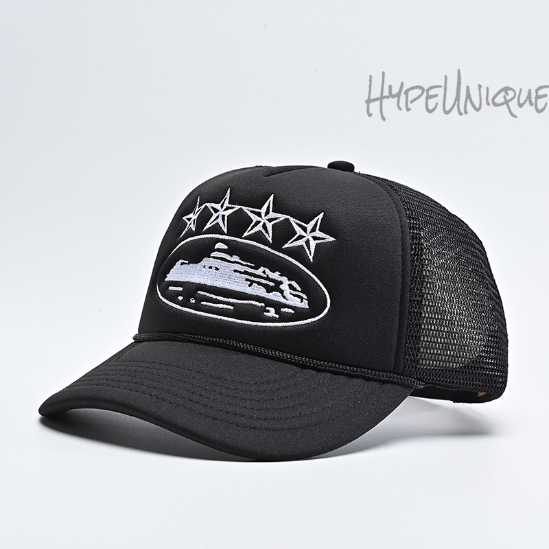 corteiz 5 star trucker hat black