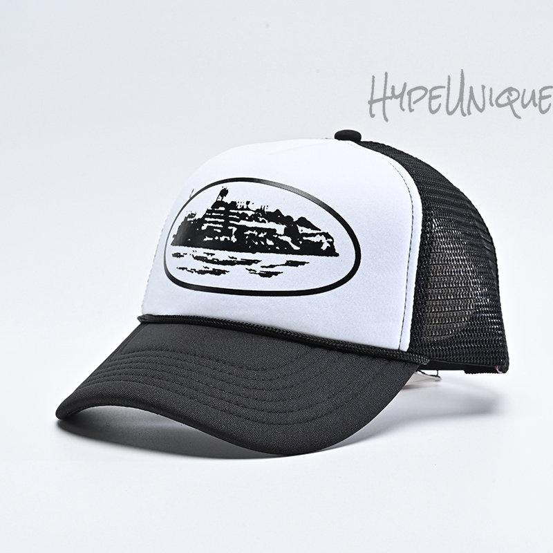 corteiz alcatraz trucker hat black white